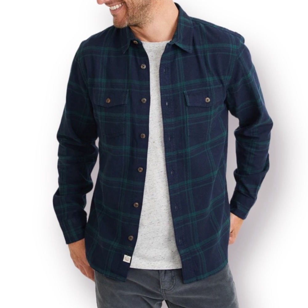 MARINE LAYER Sherman Overshirt Blue/Green Plaid Flannel Size Small